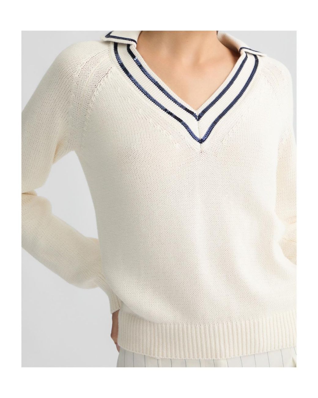 Liu Jo White V-Neck Jumper