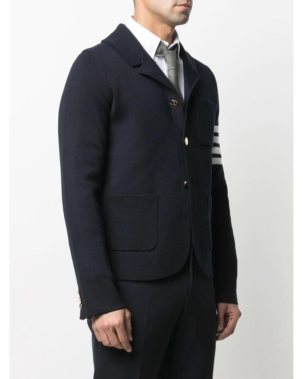 Thom Browne Blue 4-Bar Knitted Blazer for men