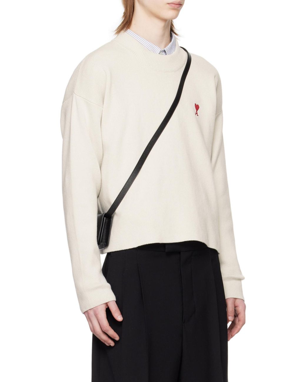 AMI White Ami De Coeur Logo Embroidered Knitted Jumper for men