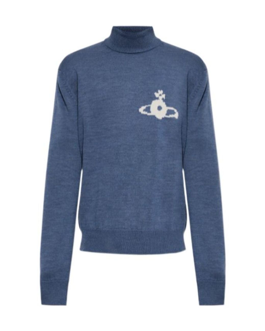 Vivienne Westwood Blue Mark Orb Turtleneck Knitted Sweater for men