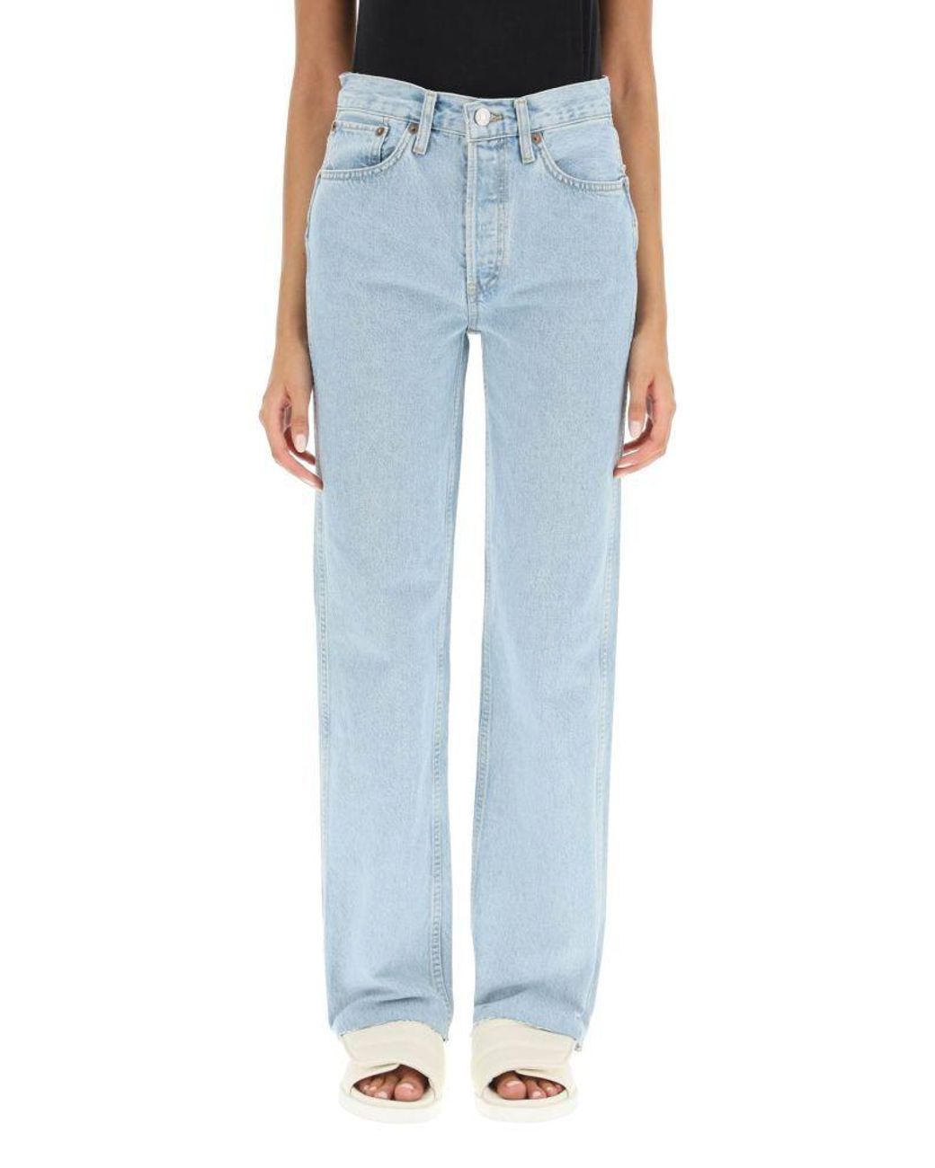 Re/done Blue High-Rise Straight-Leg Jeans