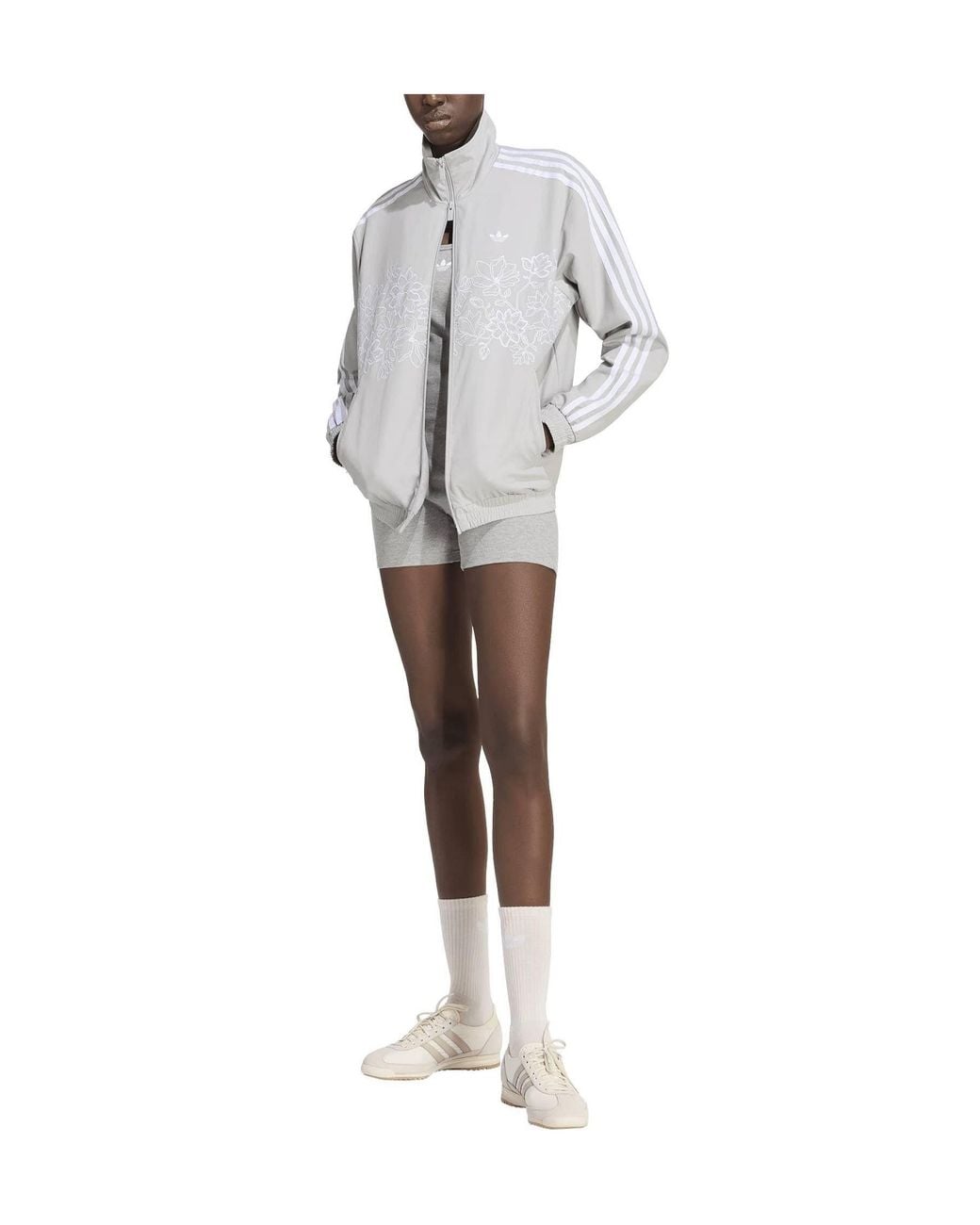 Adidas Originals White Stand-Collar Zip-Up Track Jacket