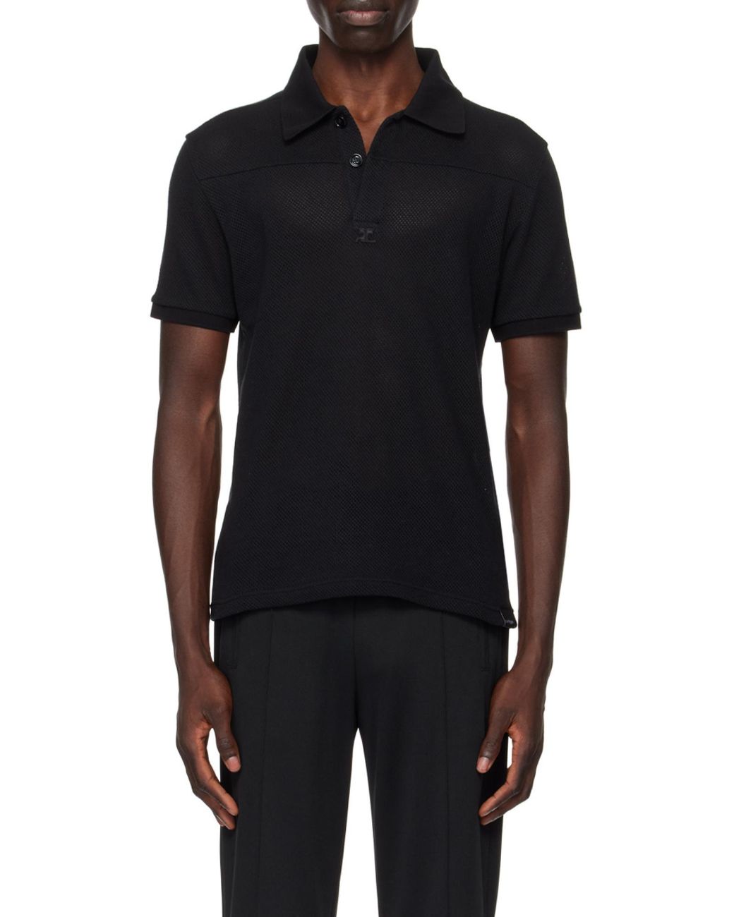 Courreges Black Courrèges Ac Mesh Short-Sleeved Polo Shirt for men