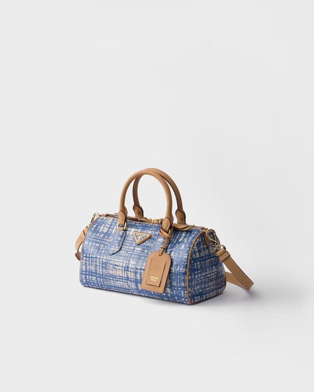 Prada Blue Evasion Small Linen Blend And Leather Top-Handle Bag