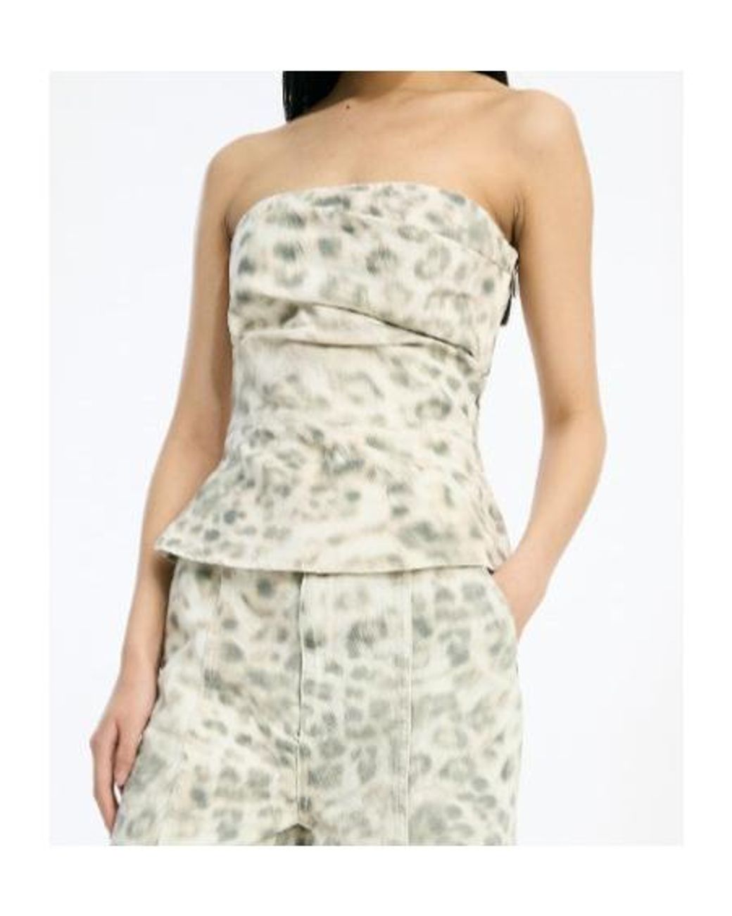 ROTATE BIRGER CHRISTENSEN Natural Printed Denim Top