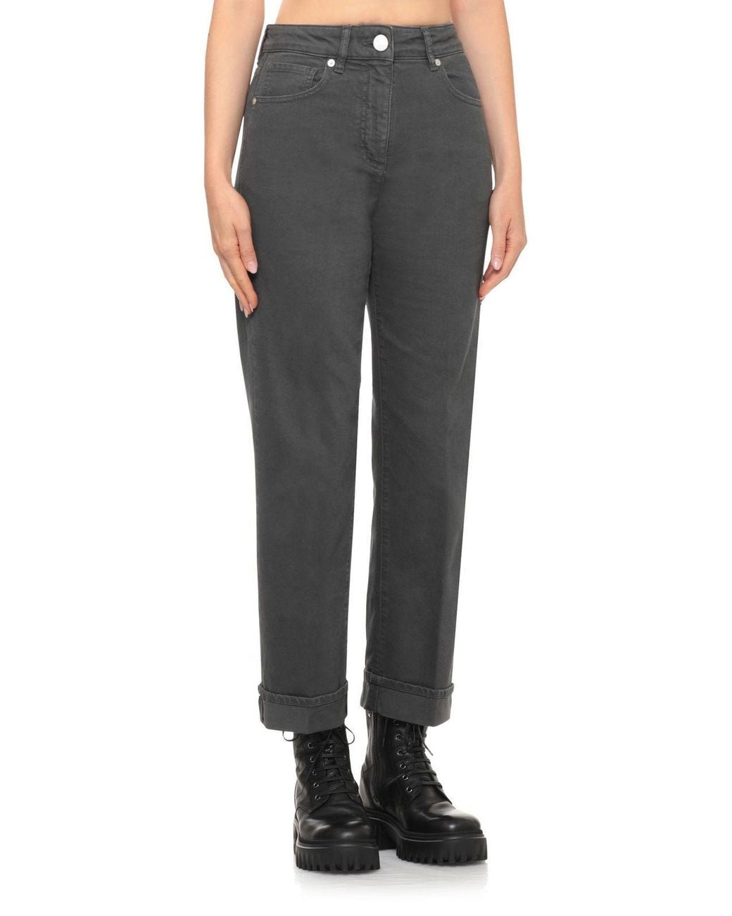 Peserico Gray High-Rise Straight-Leg Jeans