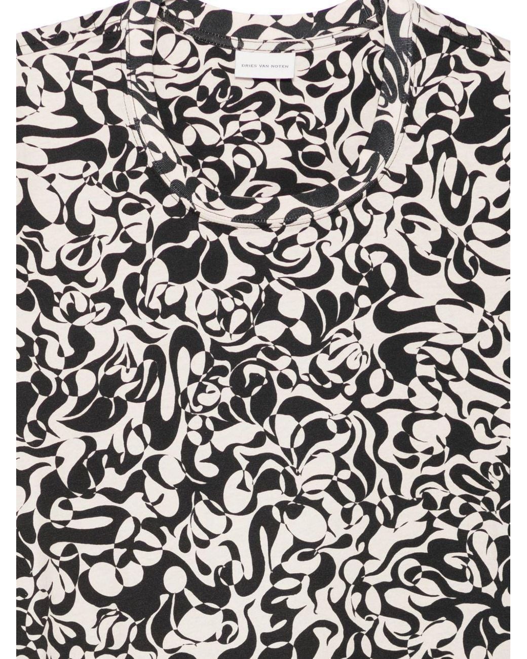 Dries Van Noten Black Crewneck Printed T-Shirt for men