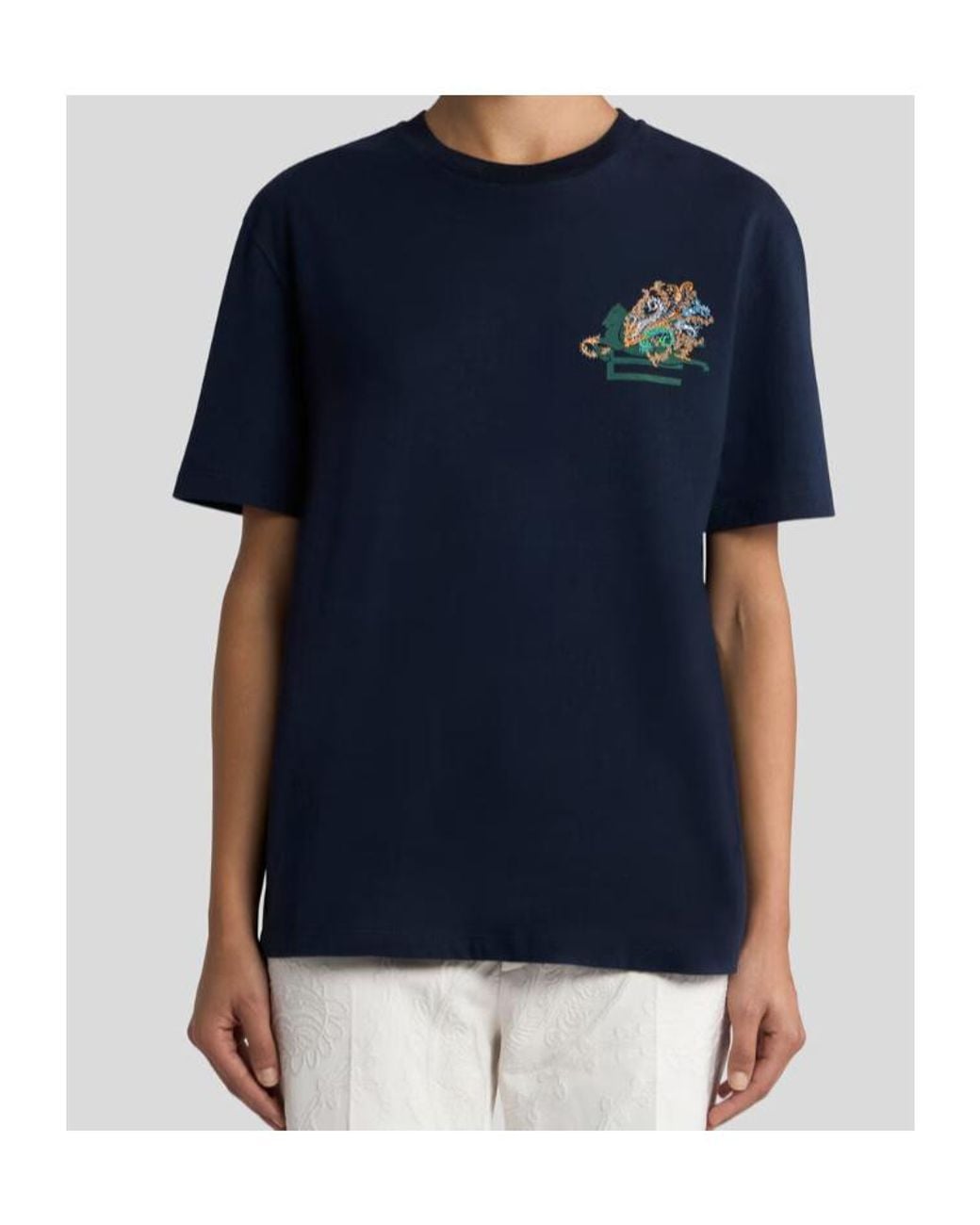 Etro Blue Pegaso Embroidered Short-Sleeved T-Shirt