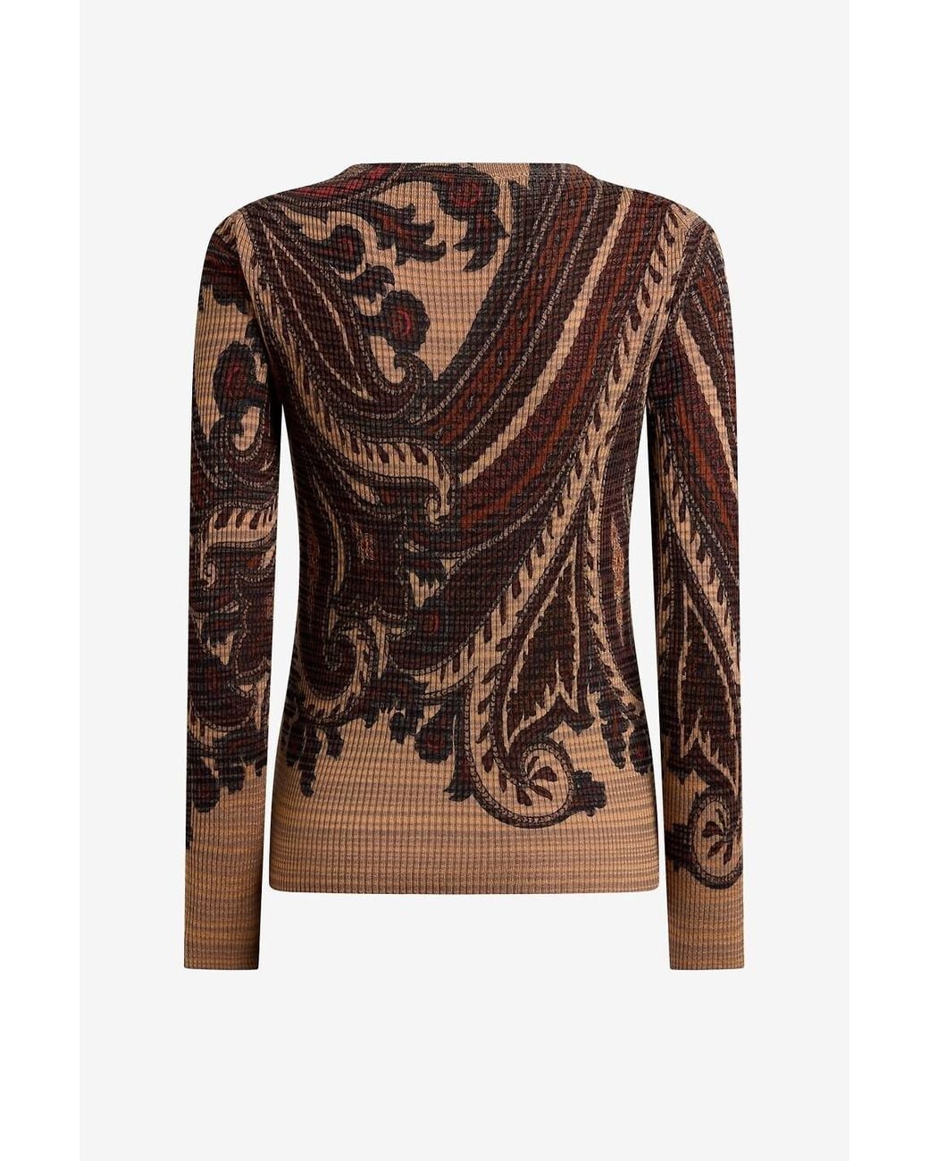 Etro Brown Paisley-Print V-Neck Sweater