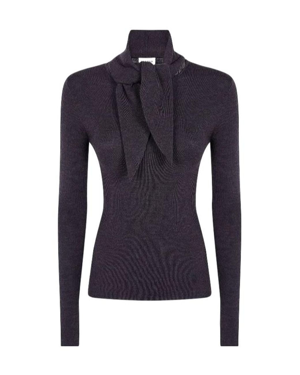 P.A.R.O.S.H. Blue Ribbed-Knit Pussy-Bow Sweater