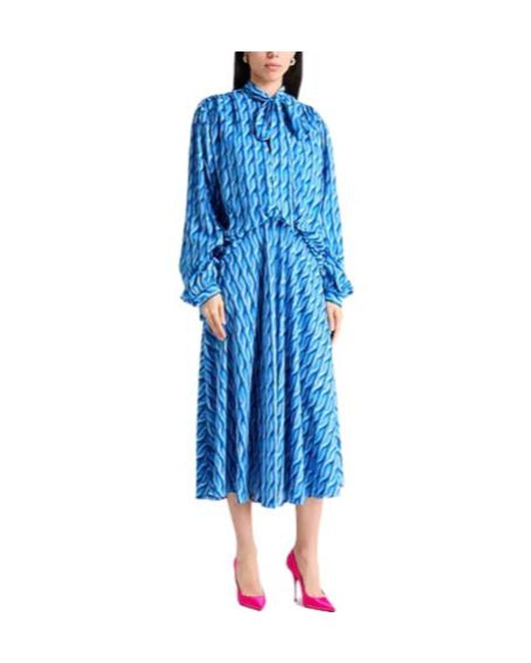 Balenciaga Blue Colorful Button-Front Long-Sleeve Dress
