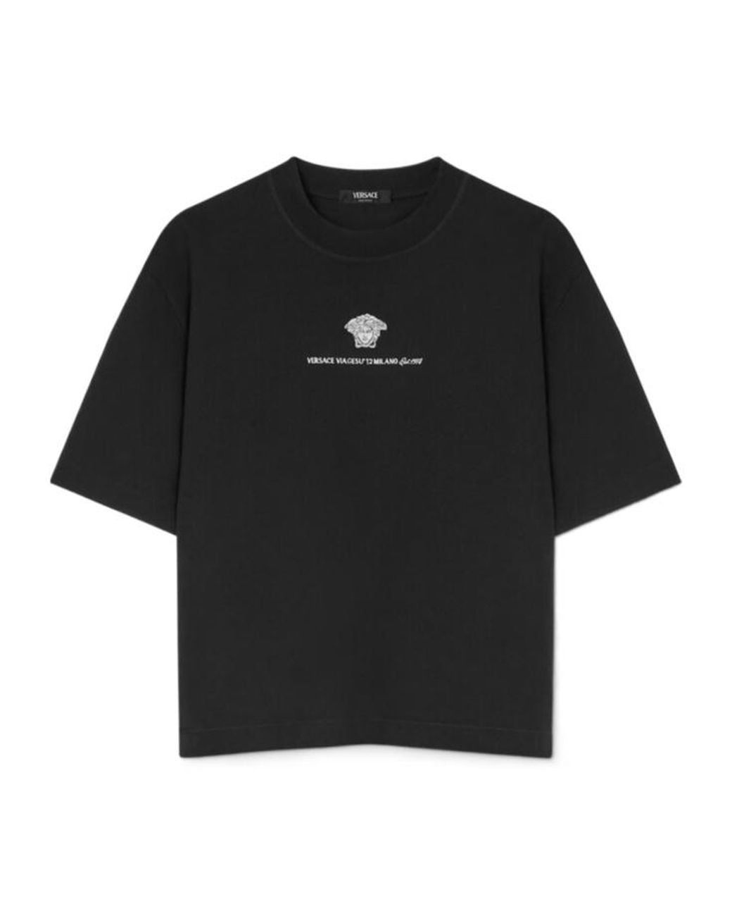 Versace Black Medusa Milano Embroidered Crewneck T-Shirt for men