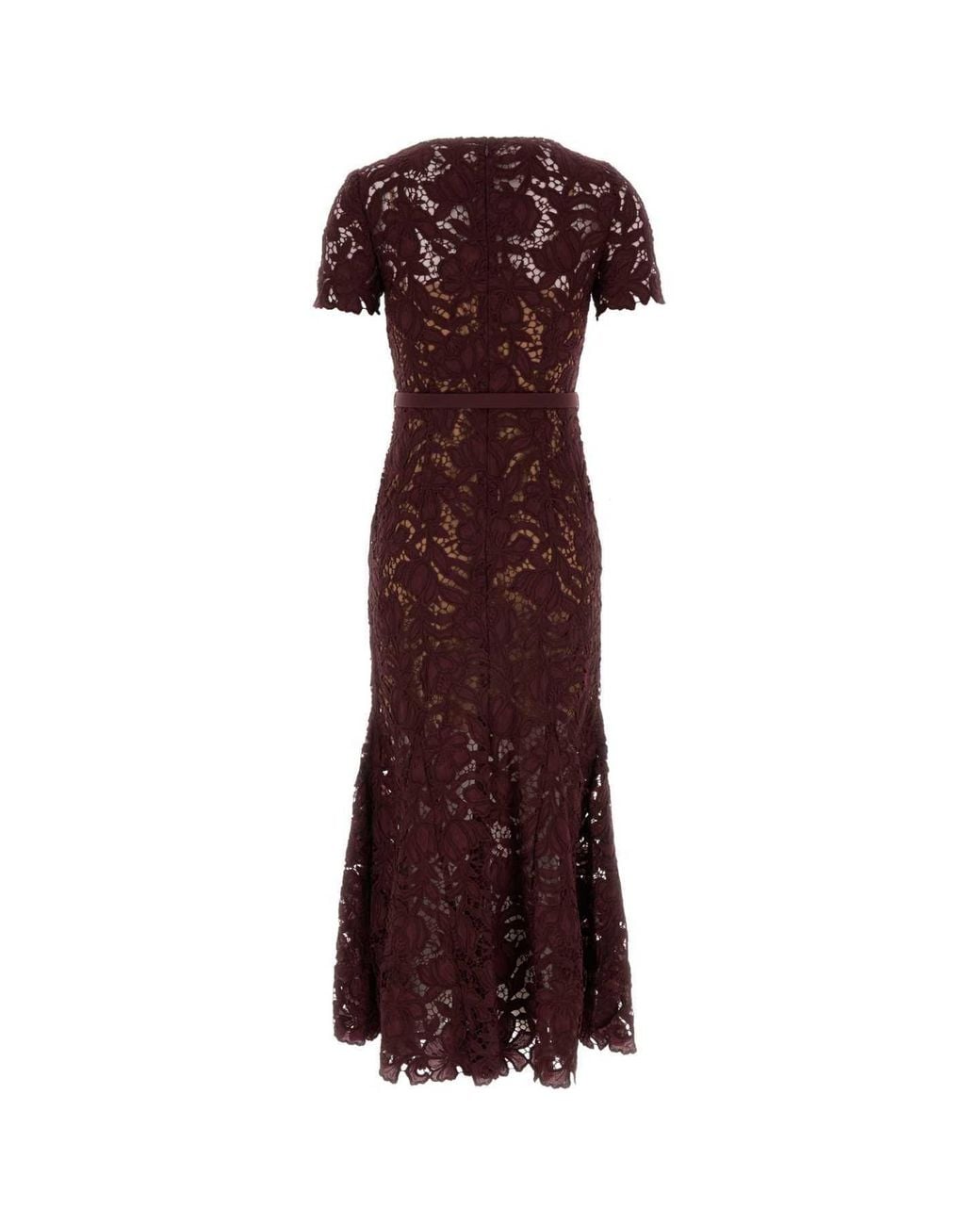 Self-Portrait Purple Floral Lace Belted Midi Dress