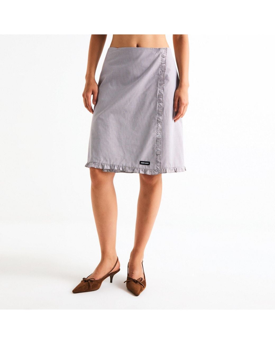 Miu Miu Gray Plaid Midi Skirt