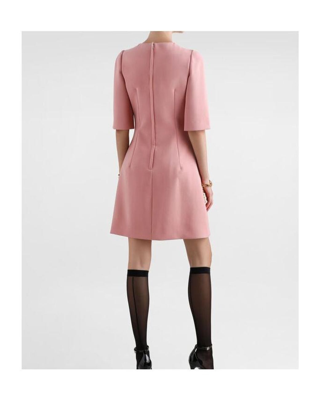 Dolce & Gabbana Pink Fitted Waist Short-Sleeved Midi Dress