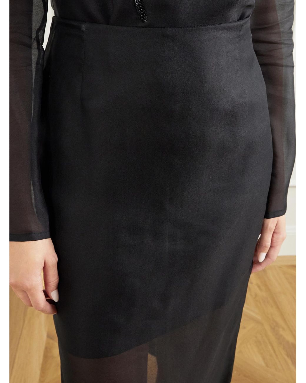 Carolina Herrera Black Silk-Organza Midi Skirt