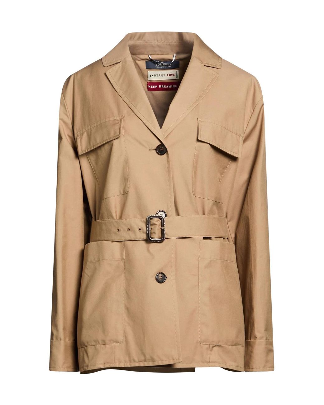 Max Mara Natural Solid Color Twill Lapel Jacket