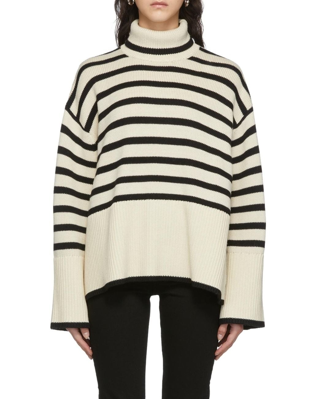 Totême Black Striped Turtleneck Wool-Blend Knitted Jumper