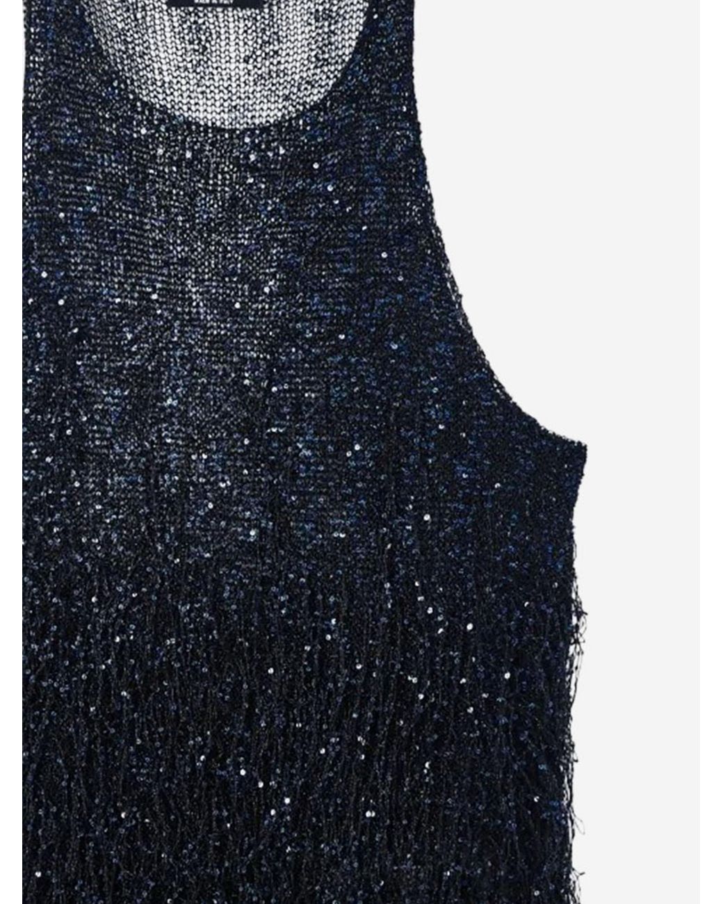 Giorgio Armani Blue Sleeveless Fringed Top