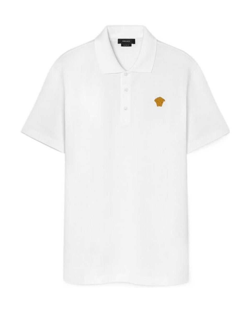 Versace White Medusa Logo Embroidered Short-Sleeved Polo Shirt for men