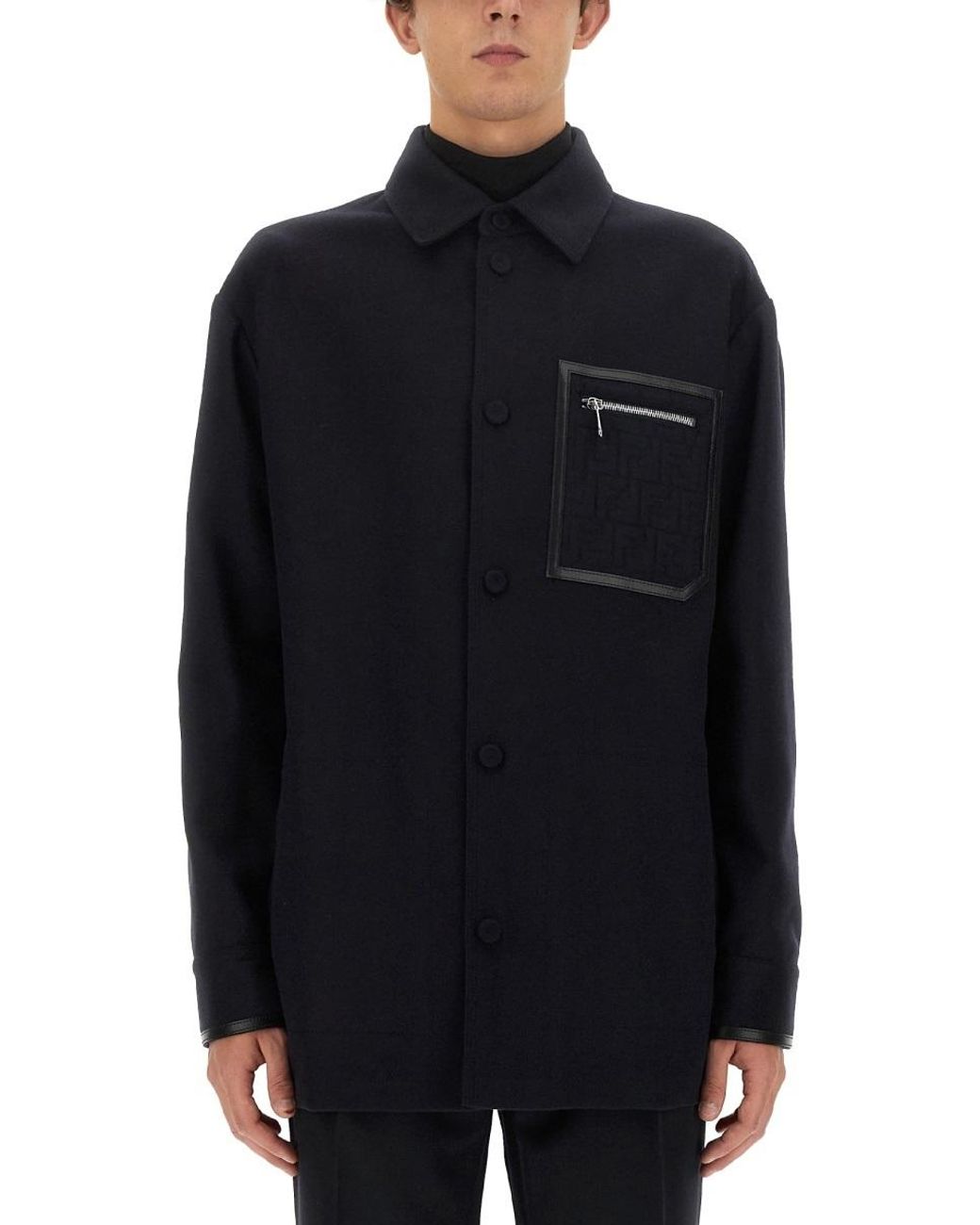 Fendi Blue Logo Embossed Go-To Jacket for men