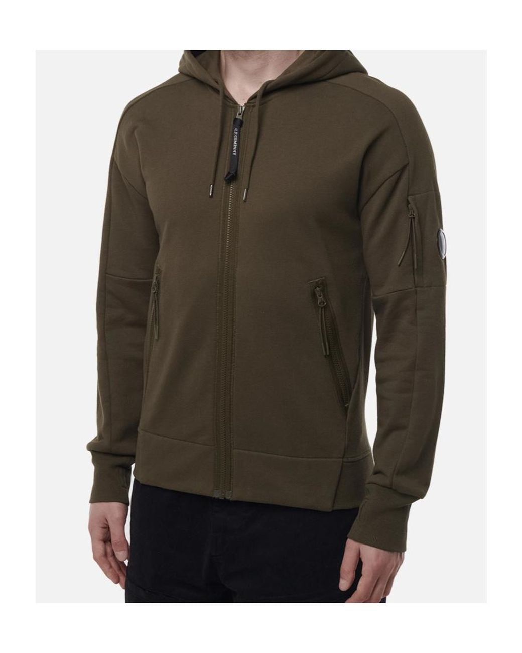 C P Company Green Zippered Hoodie for men