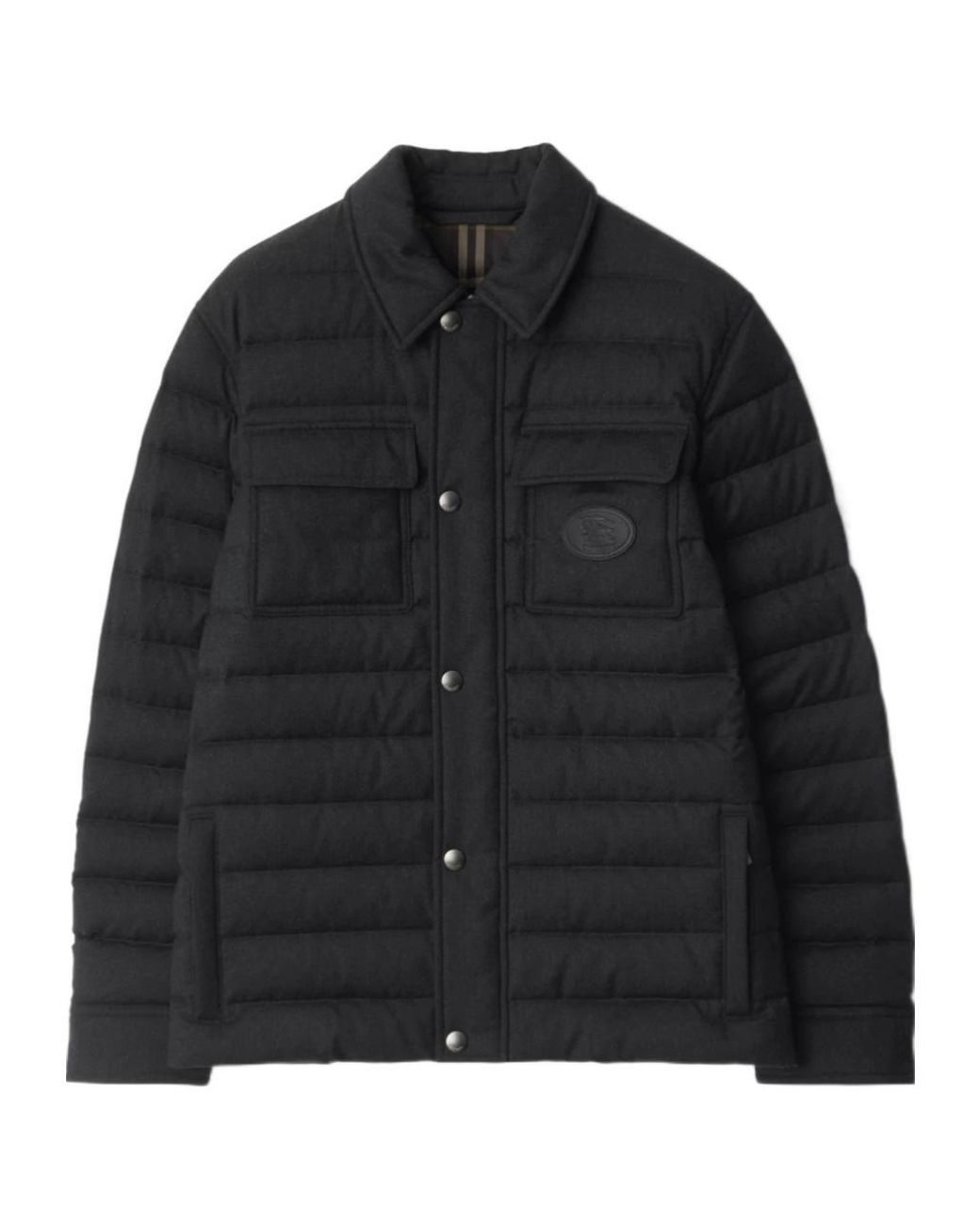 Burberry Black Wool Flannel Padded Overshirt for men
