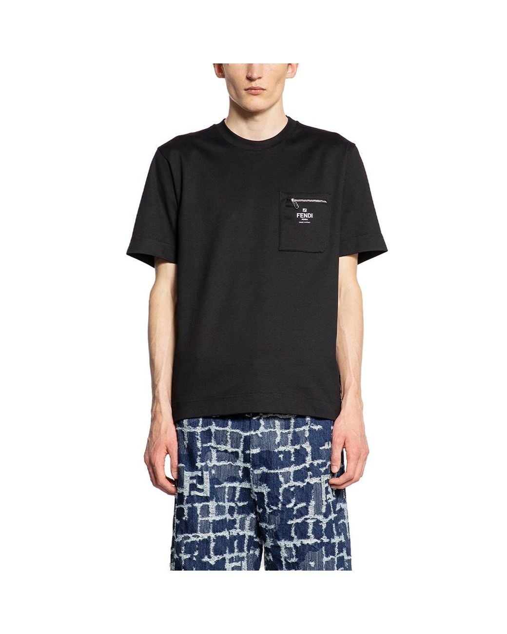 Fendi Black Logo Printed Crewneck T-Shirt for men