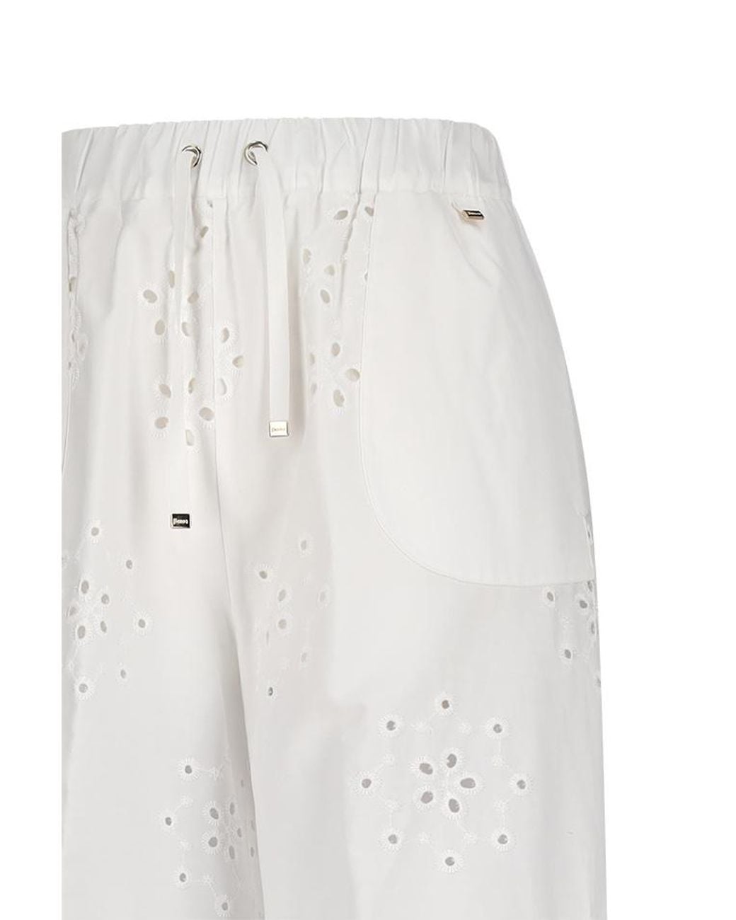 Herno White Broderie Anglaise Wide-Leg Pants
