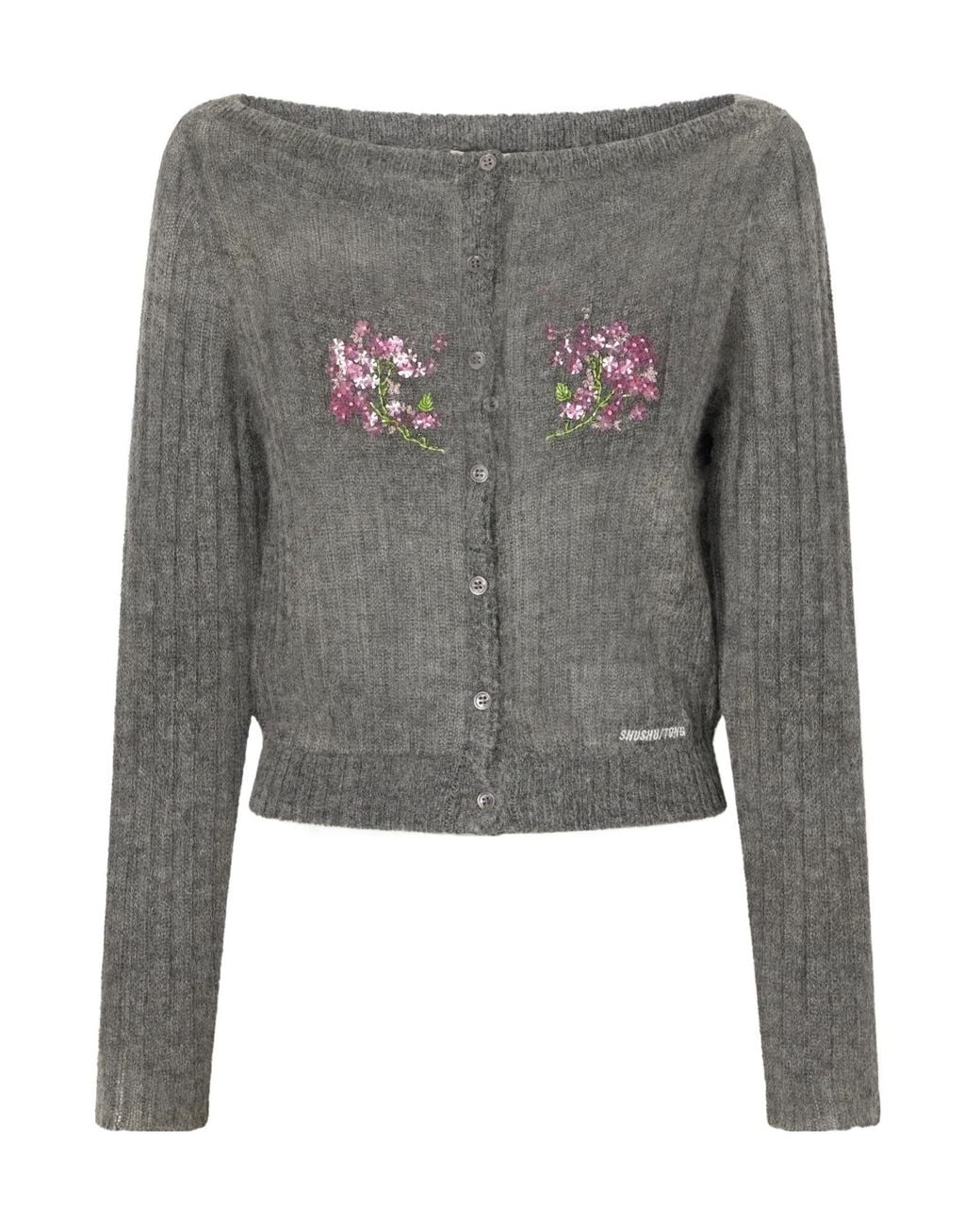 ShuShu/Tong Gray Embellished Knitted Cardigan
