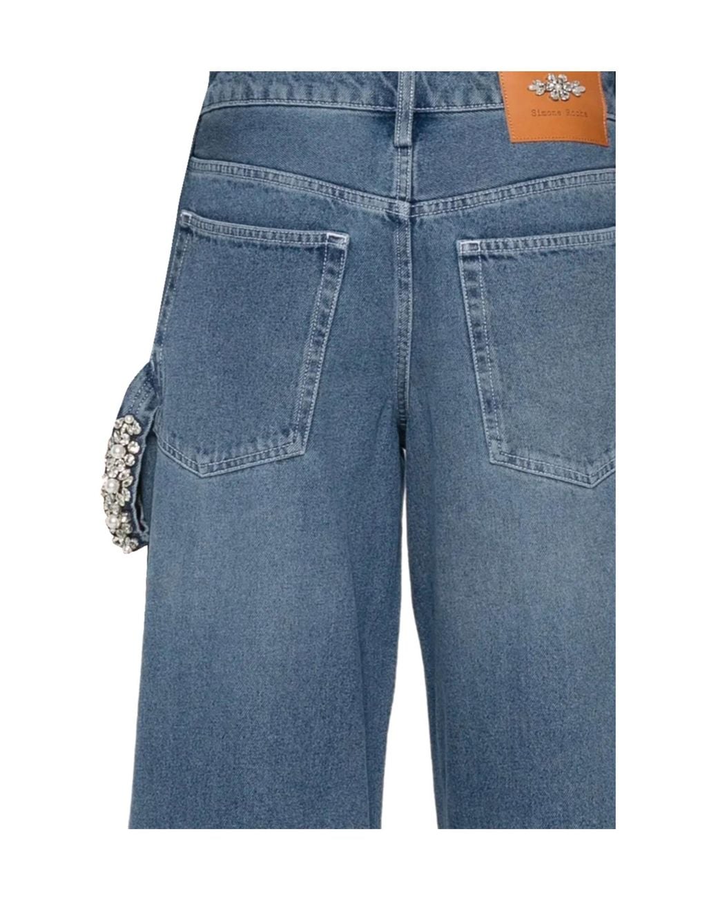Simone Rocha Blue Embellished Straight Leg Jeans