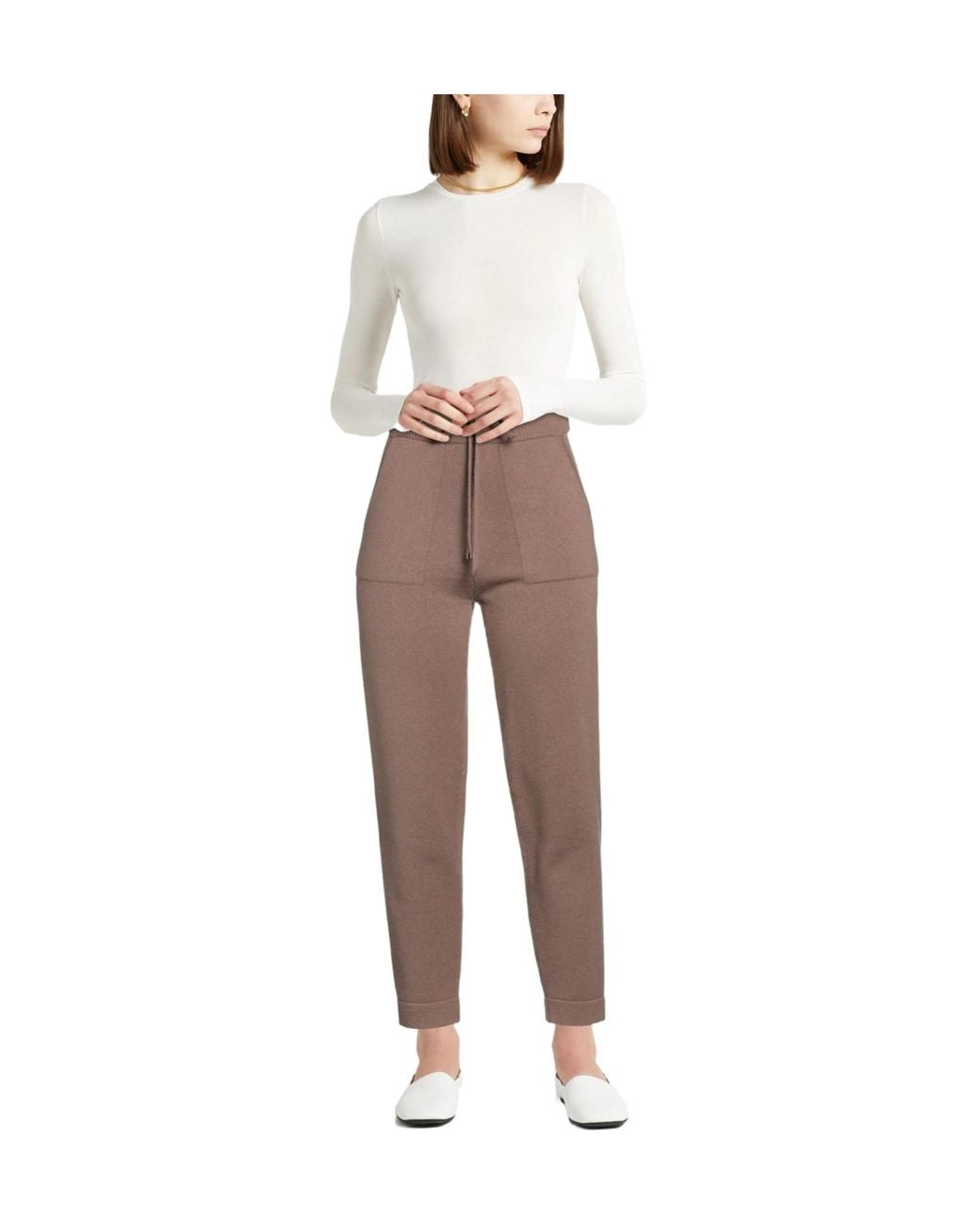 Max Mara Brown Solid Color Knitted Tapered Pants