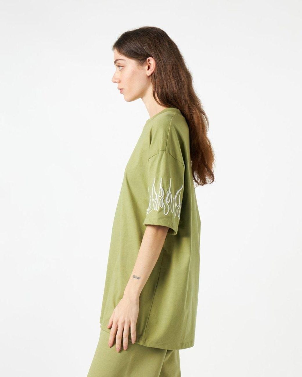 Vision Of Super Green Flame-Embroidered Cotton T-Shirt for men