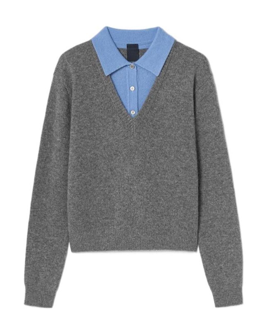 Juun.J Gray Long-Sleeve Collared Knit Top