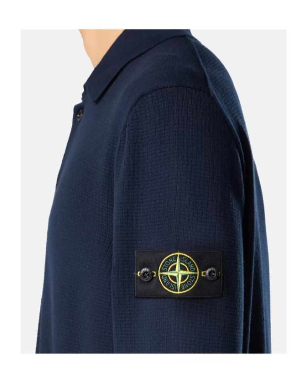 Stone Island Blue Long-Sleeved Knitted Polo Shirt for men