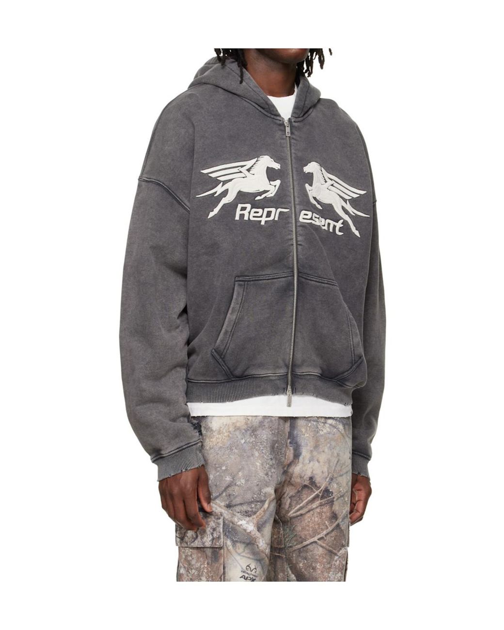 Represent Gray Pegasus Zip-Up Hoodie for men