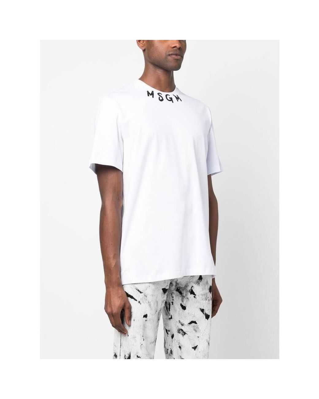 MSGM White Logo-Print Cotton T-Shirt for men