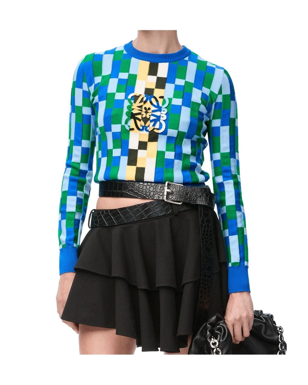 Loewe Blue Anagram Geometric Pattern Intarsia Jumper