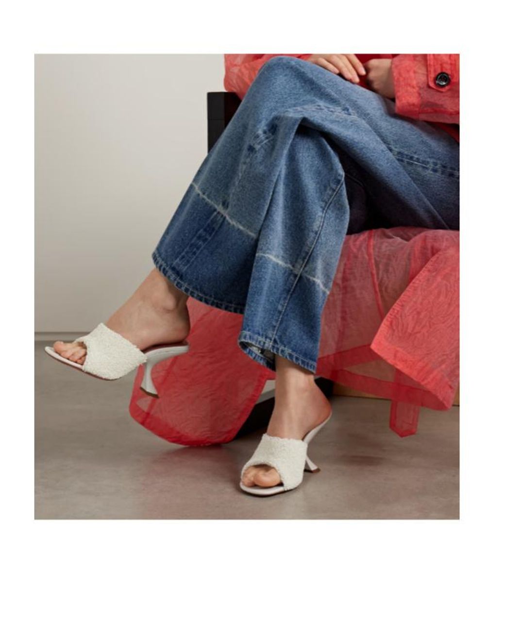 AMINA MUADDI White Leather-Trimmed Raffia Mules