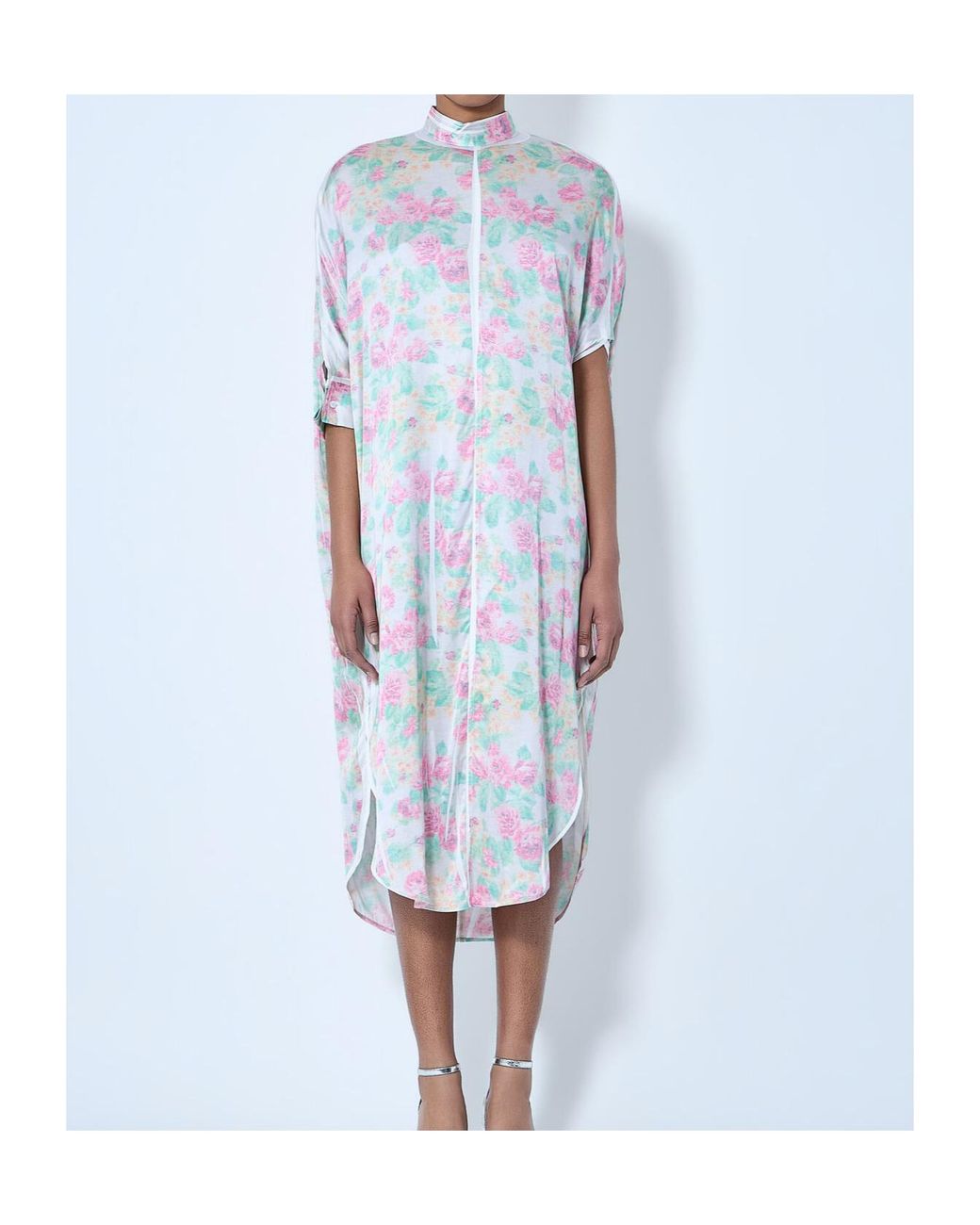Acne Gray Floral Printed Shirt Dress