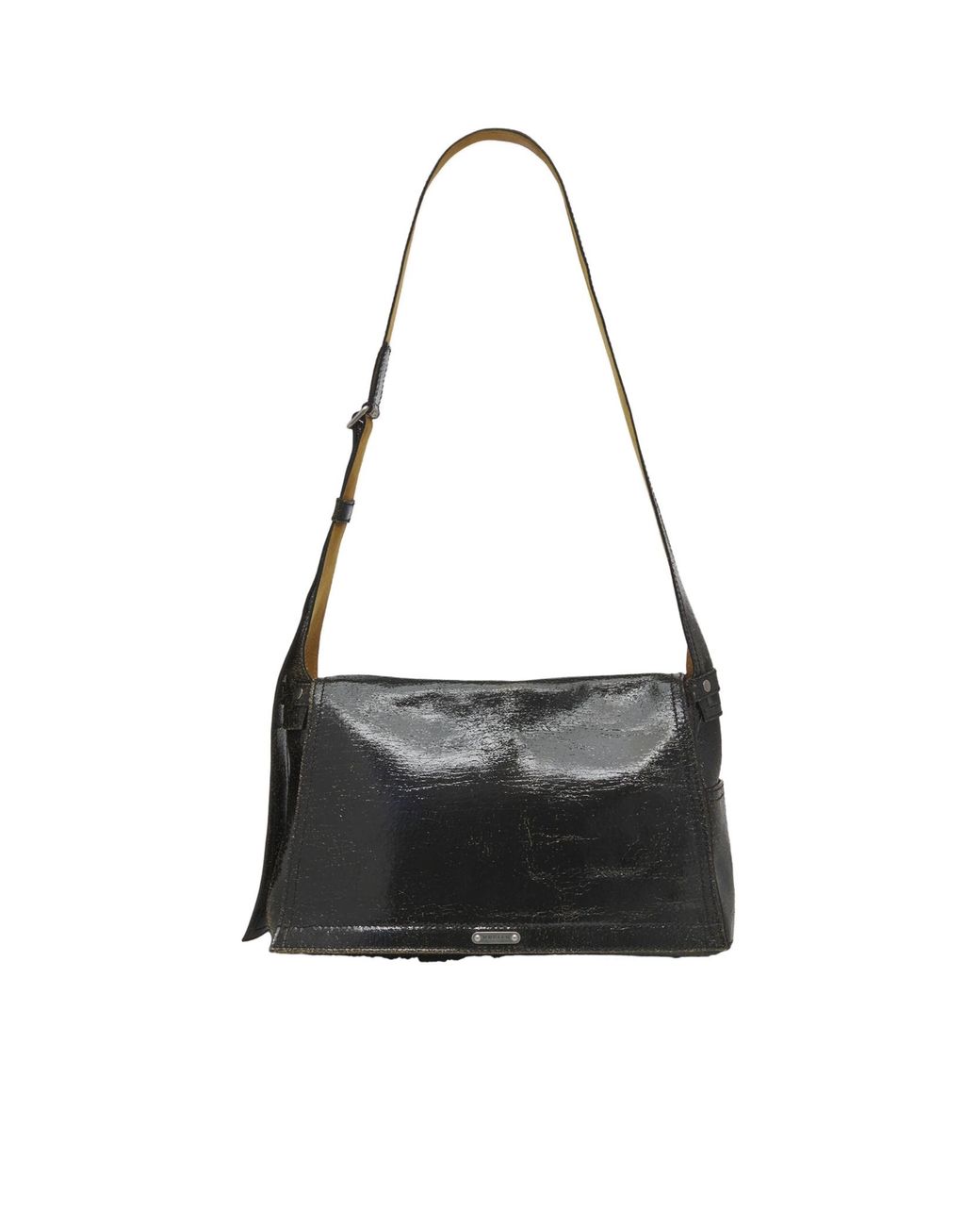 McQueen Black Logo Detailed Foldover Top Slouch Bag for men
