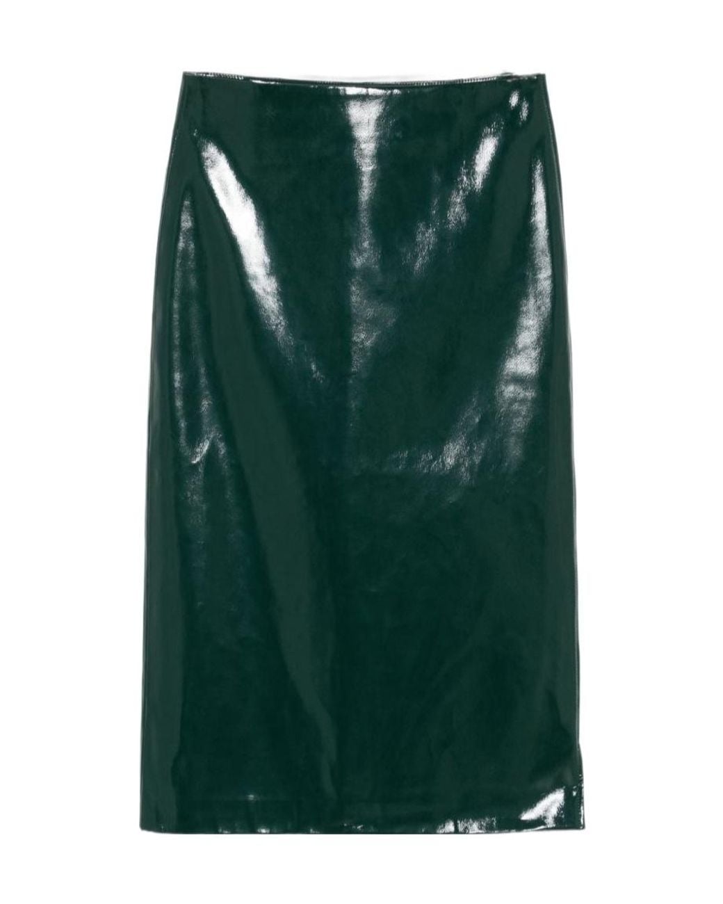 Frankie Shop Green High-Gloss Midi Skirt With Side Zipper