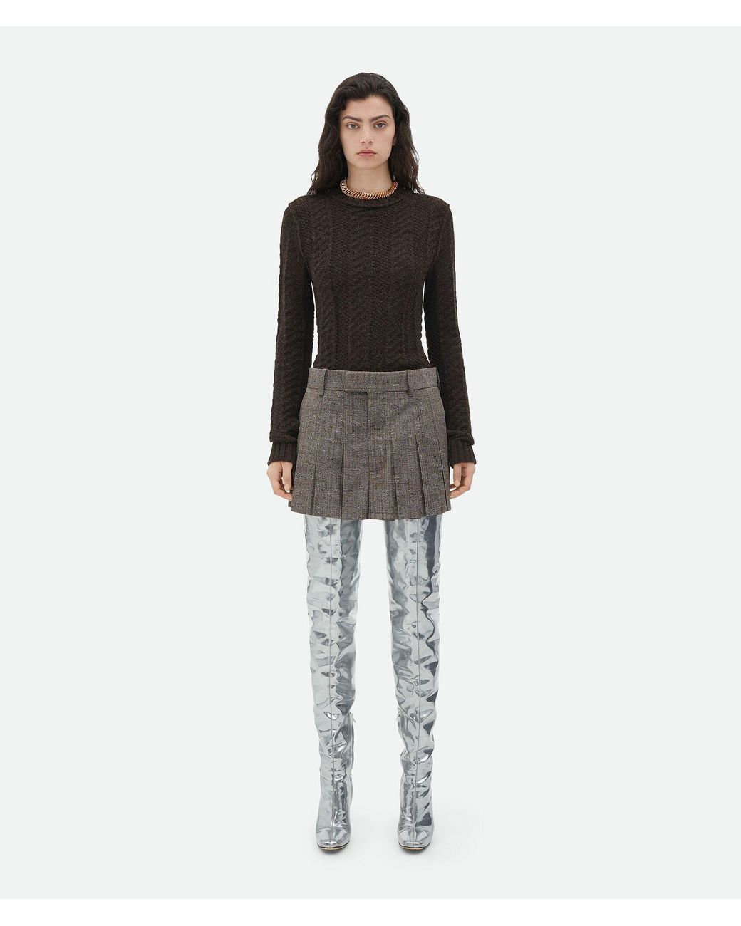 Bottega Veneta Gray Mini Pleated Skirt
