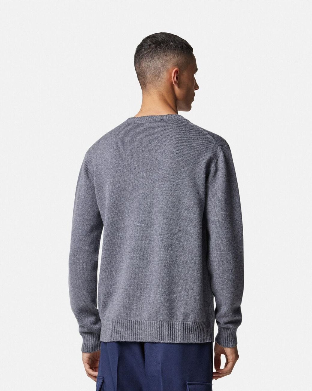 Versace Gray Logo-Embroidered Crewneck Jumper for men