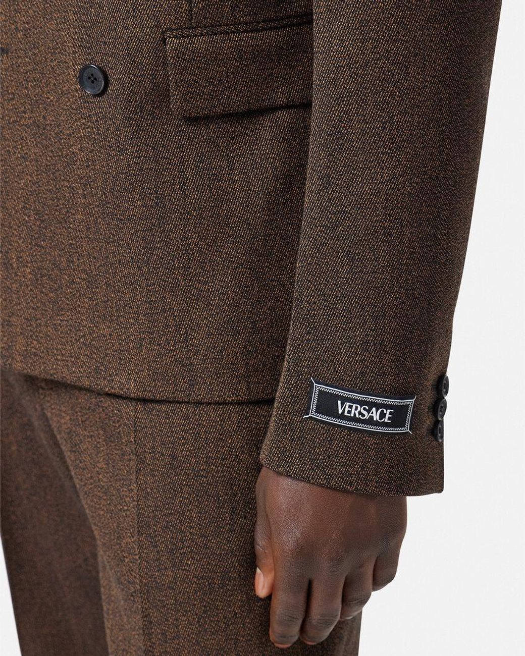 Versace Brown Double-Breasted Wool Blazer for men