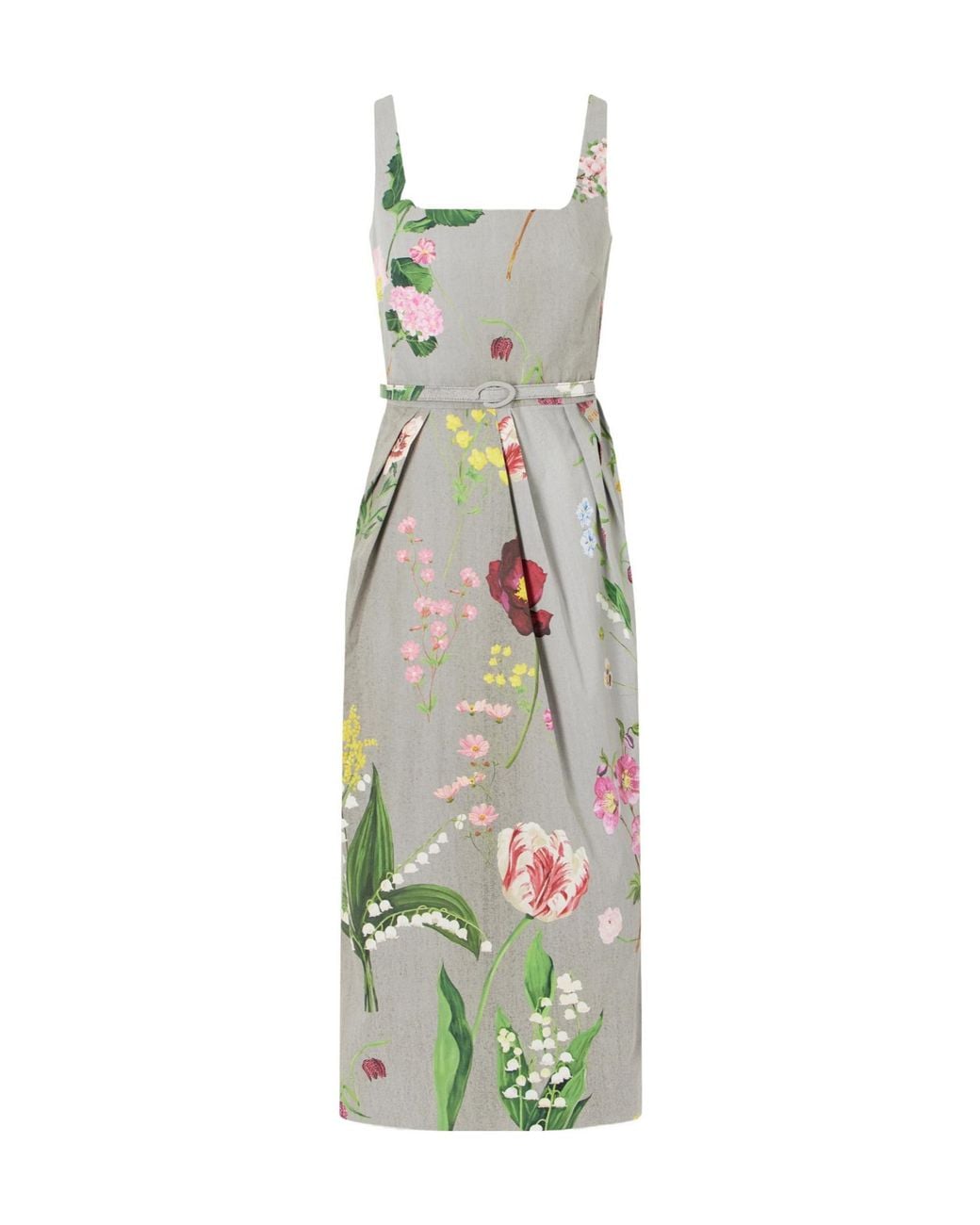 Oscar de la Renta White Floral-Printed Stretch Cotton-Poplin Midi-Dress
