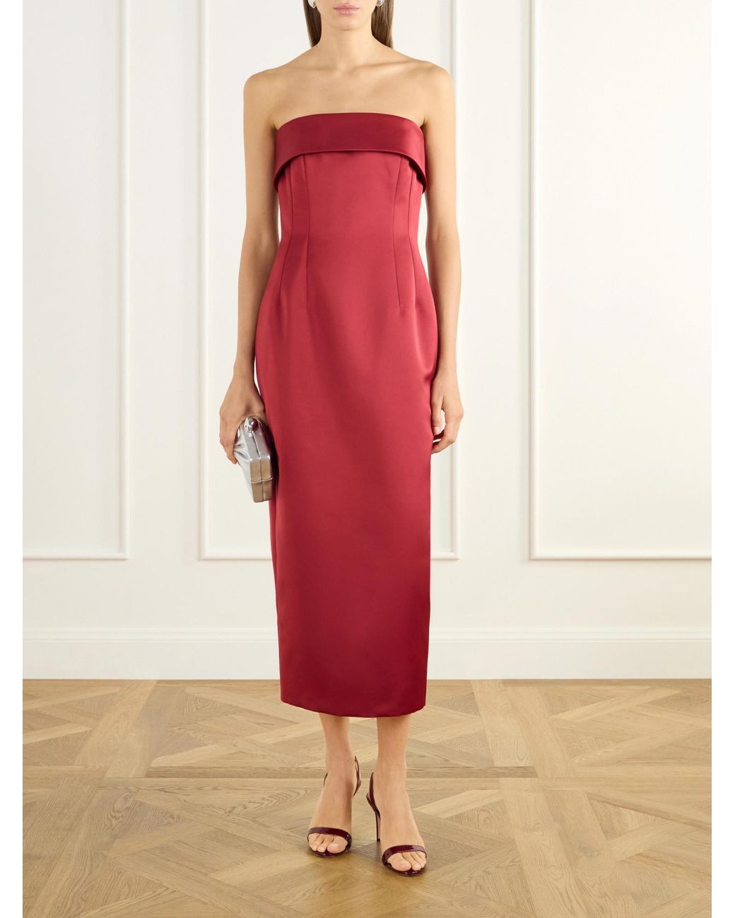 Emilia Wickstead Red Strapless Darted Duchess-Satin Midi Dress