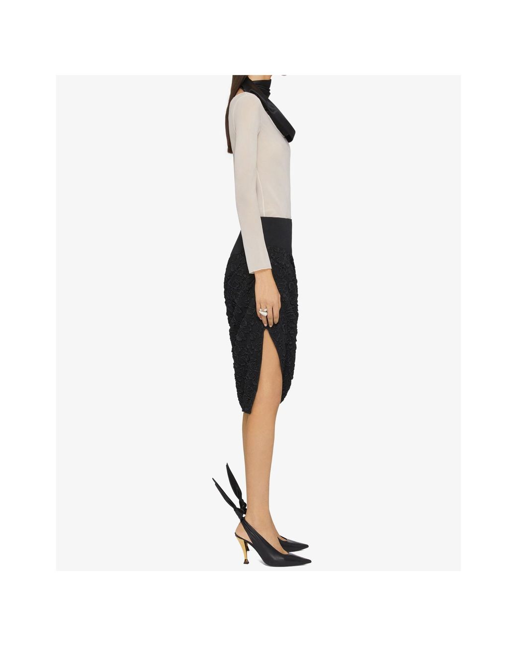 Givenchy Black Asymmetric Floral Skirt