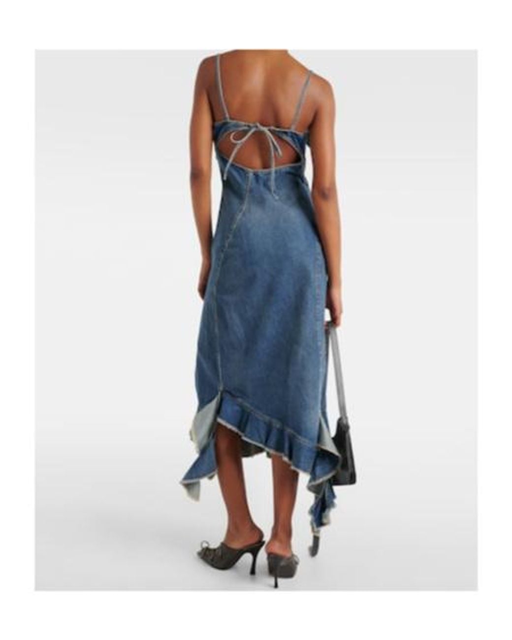 Acne Blue Delouise Ruffled Denim Midi Dress