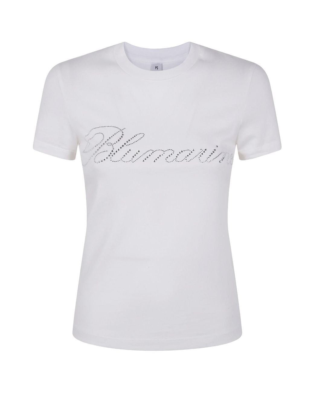 Blumarine White Logo Embellished Crewneck T-Shirt